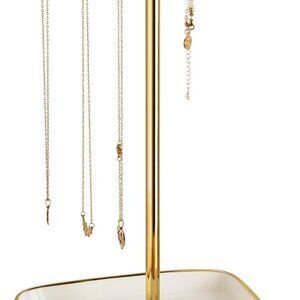 Jewelry Holder Stand with Ceramic Base: 12" Tall Necklace Organizer Rack, Tree D
